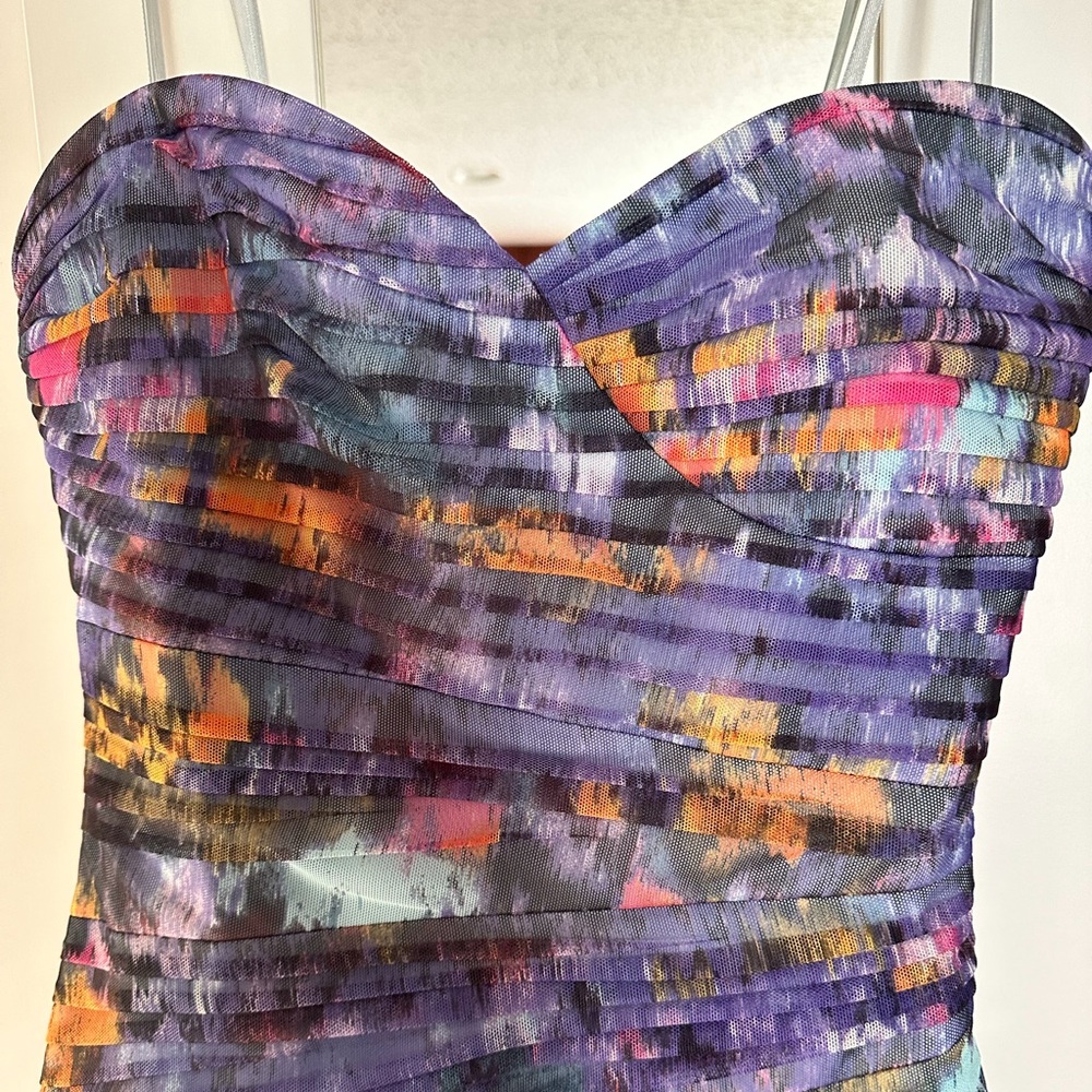 BCBG Strapless Sheat Mini Dress. Multi Color. Used only once.